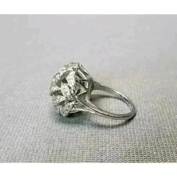 Sterling Silver Pave Leaves Dome Ring .925 Band CZ Ring Cubic Zirconia Size 8 - Picture 7 of 11